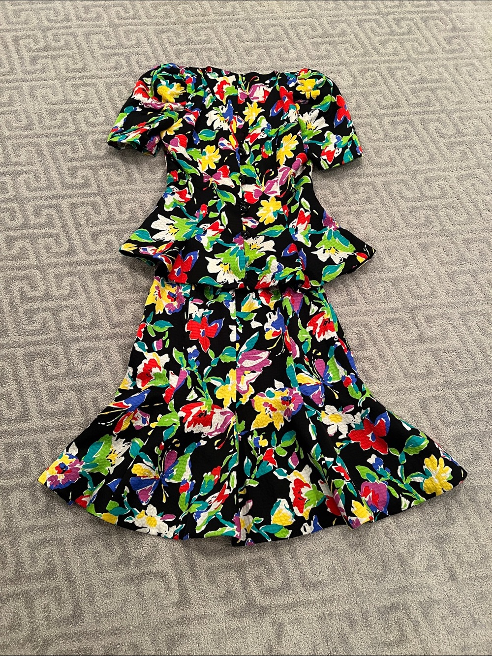 1988 Vintage Silk Floral Peplum 2 Piece